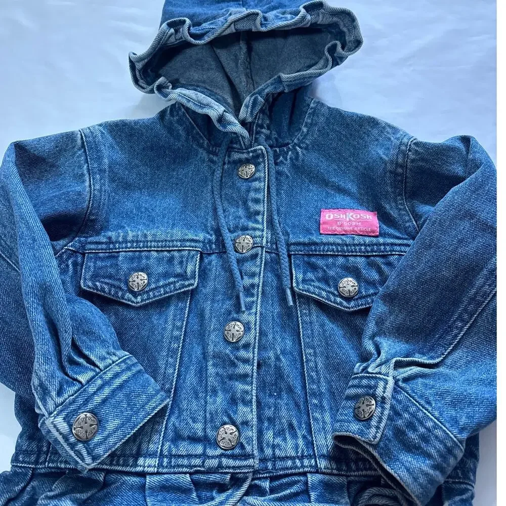 OshKosh B'Gosh Vintage 90s Y2k Denim Jacket Bomber Rare Girls 3T Back to School